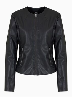 Armani Exchange Black Faux Leather Zip-Front Jacket